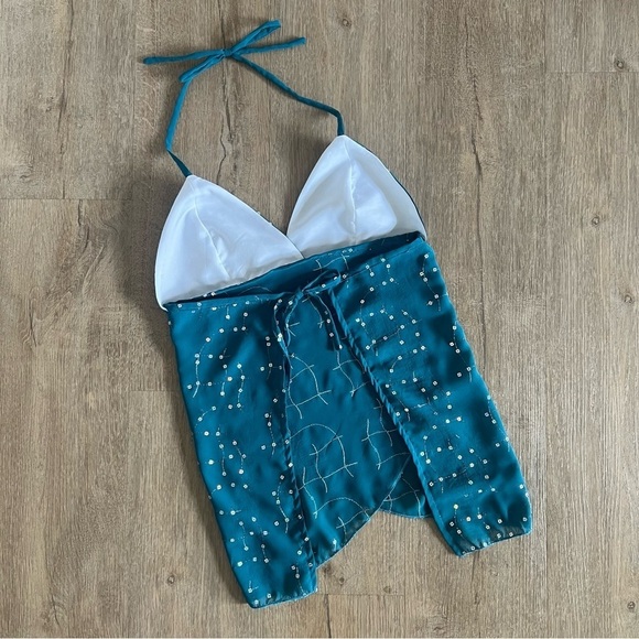 Handmade Y2K Beach Mermaid Fairycore Babydoll Halter Vest Top - Teal - Size S - Picture 5 of 9